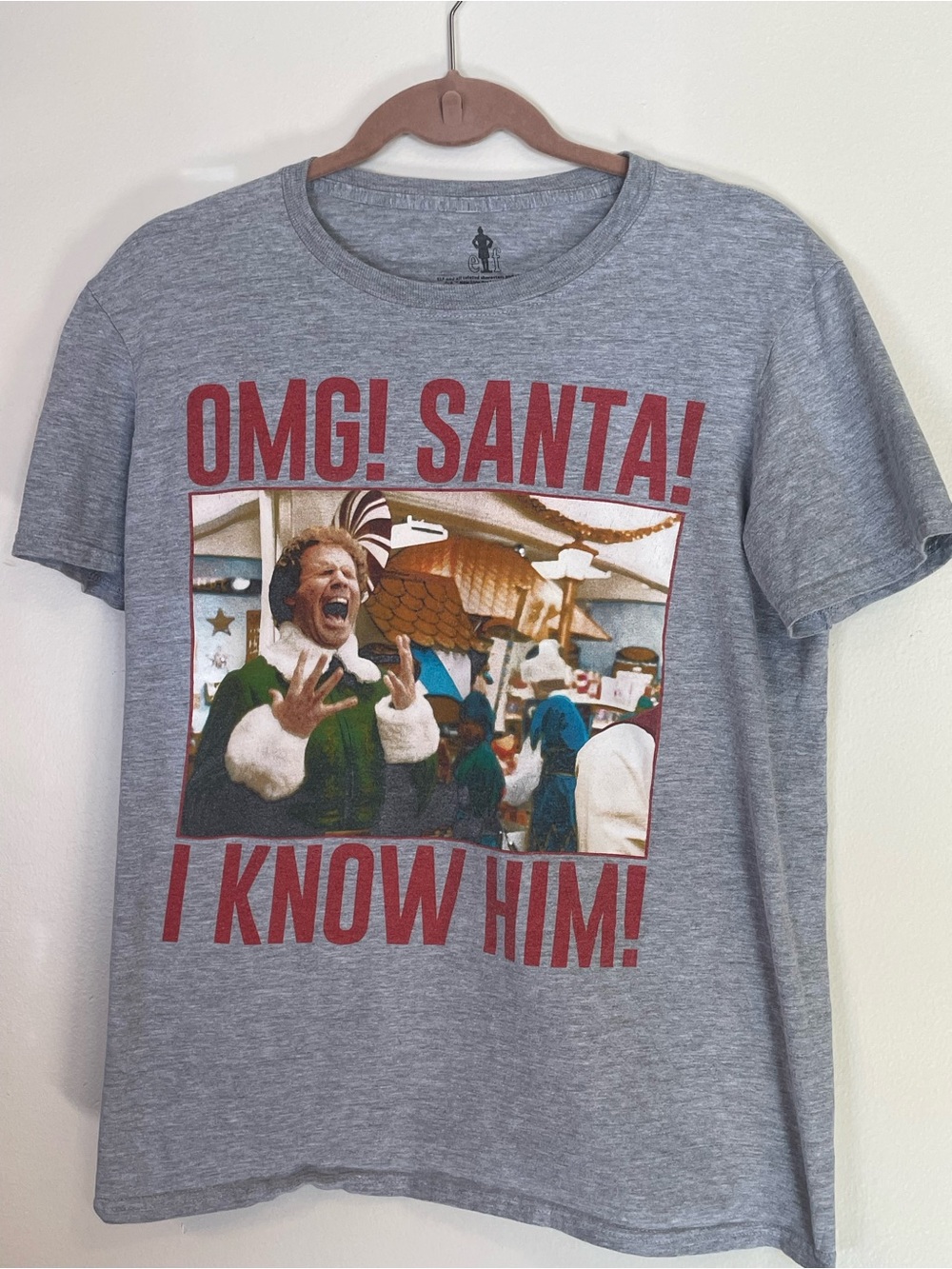 Elf Movie Buddy OMG Santa I Know Him Graphic Tee Gray Medium